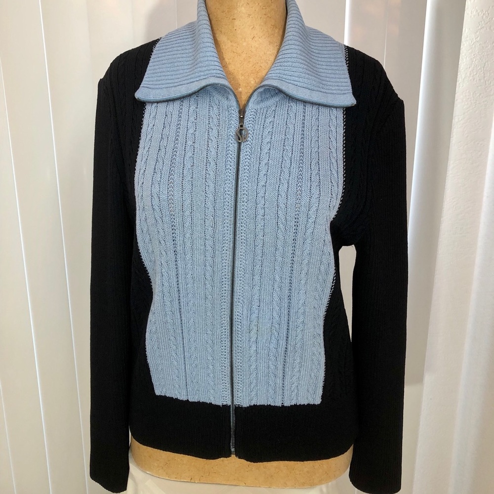 ST JOHN sweater cardigan wool M black blue